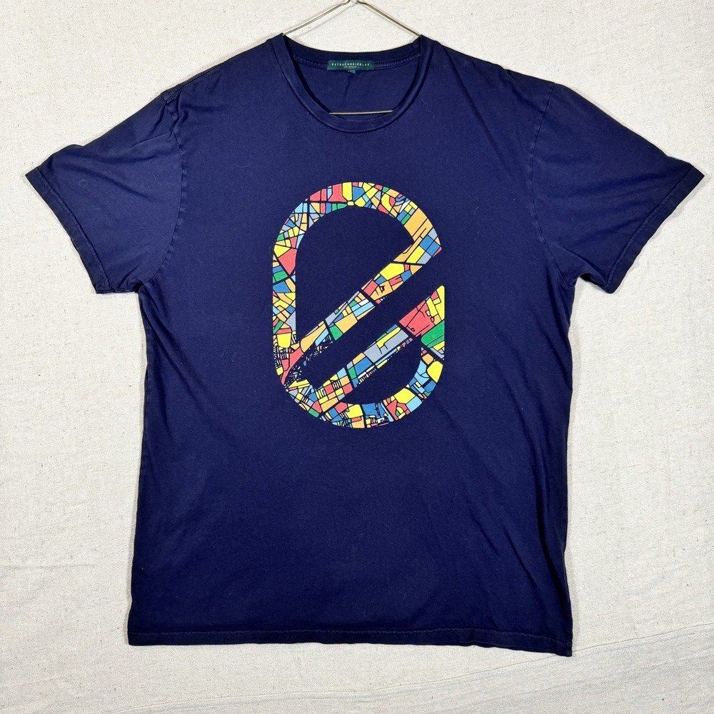 Extracurricular Mens L Navy‎ Blue Mosaic Logo Graphic Tee 100% Cotton USA